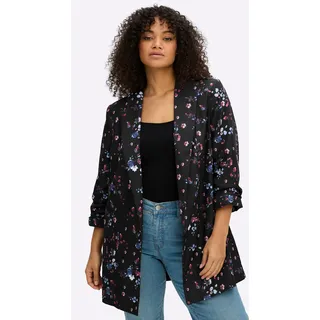 Longblazer SHEEGO "Blazer", Damen, Gr. 56, schwarz, koralle, bedruckt, 100% Polyester, Blazer Longblazer