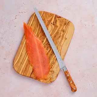 SABATIER – IDEAL PROVENÇAO Lachsmesser, 100% geschmiedet – 30 cm – Steife, Hohle Klinge und Edelstahlnieten – Ermöglicht das präzise Schneiden von Lachs in dünne Scheiben.