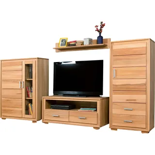 Wohnwand Genf Set III Kernbuche Massivholz geölt 4-teilig - Braun