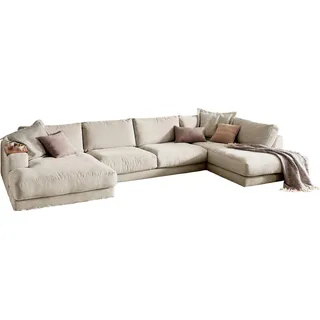 KAWOLA Sofa MADELINE Wohnlandschaft U-Form Cord cremeweiß Longchair links - Weiß