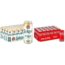 Lübzer Premium Pils, Bier Dose Einweg (24 X 0.5 L) Dosenbier & Coca-Cola Classic, Pure Erfrischung mit unverwechselbarem Coke Geschmack in stylischem Kultdesign, EINWEG Dose (24 x 330 ml)