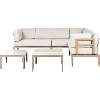 BELIANI Lounge Set Sandbeige und Hellbeige Aluminium mit Auflagen 2 Tische für 6 Personen Garten Terrasse Balkon - Beige