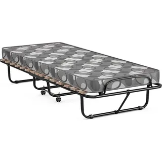 Gästebett klappbar, Klappbett 80x190cm Erwachsene, Einzelbett mit Matratze aus Memory-Schaum, Reisebett mit 4 Rollen, 130 kg belastbar (Grau) - Grau