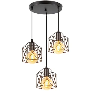 PETITES ECREVISSES 3 flammig Pendelleuchte Industrielle Vintag Hängeleuchte E27 Deckenleuchter mit Sechseck Design Lampe aus Eisen Käfig Lampenschirm für Wohnzimmer Esstisch Küche