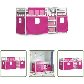The Living Store Etagenbett mit Vorhängen Rosa 80x200 cm Massivholz Kiefer - Rosa