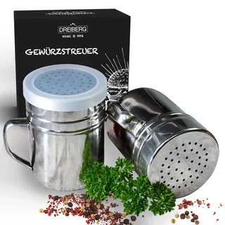 DREIBERG® Gewürzstreuer – Salzstreuer mit Deckel, Pommesstreuer, Grobstreuer, Mehlstreuer, Kakaostreuer, Mehlstreuer, Puderzuckerstreuer, Staubzuckerstreuer, Zimtstreuer