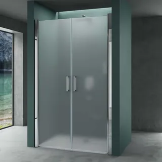 Mai & Mai Duschtür Nischentür dusche Duschabtrennung Duschkabine Schwingtür 180° Doppeltür 6mm ESG Nano-Beschichtung Vollsatiniert mit Hebe- und Senkmechanismus 90x195cm Teramo24VS