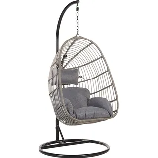 BELIANI Hängesessel Grau Rattan mit schwarzem Stahl-Gestell inkl. Kissen Outdoor Indoor Boho Stil - Grau, Schwarz