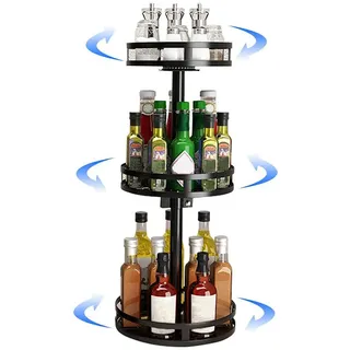 YunNasi Gewürzregal Drehbar 3 Etagen Schwarz Lazy Susan Küchenregal Stehend für Arbeitsplatte Küchenorganizer Eckregal Ohne Bohren