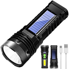 Wiederaufladbare LED Taschenlampen, wiederaufladbare Solar-Taschenlampen, 1000 Lumen helle LED Solar Taschenlampe mit USB Ladegerät, wasserdichte Hand-Taschenlampen mit 4 Modi für Notfälle