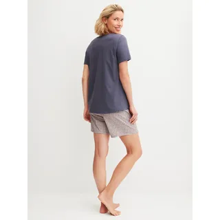 Shorty CALIDA "Blooming Nights", Damen, Gr. S (40/42), graystone, Single Jersey, Obermaterial: 100% Baumwolle, bequem kurz, V-Ausschnitt, Homewear-Sets Shorty, Hose geblümt, Oberteil uni, V-Ausschnitt, kurzärmelig