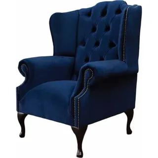 Royal Blauer Ohrensessel Chesterfield Couch 1 Sitzer Sofa Textil Couchen Sessel - Blau