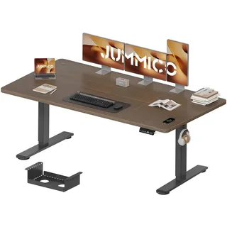 JUMMICO Höhenverstellbarer Schreibtisch 180 x 80 cm mit Kabelwanne, Höhenverstellbar Elektrisch Stehpult mit USB-Buchse, Computertisch, Ergonomischer Steh-Sitz Tisch, Bürotisch, Nussbaum