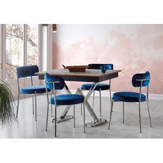 Esszimmer Set Blau Garnitur Tisch 4x Stühle Design Modern Möbel Luxus Esstisch - Blau