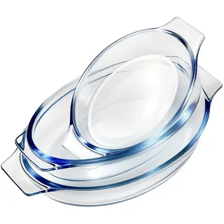 pantrytine Glas Auflaufform Klein Set of 3 Sizes - Backform Glas with Handhaben - Glass Roasting Dish - Backblech for Roasting, Oven,Airfryer(0.4L,0.7L,0.8L)