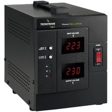 Tecnoware Power Systems - PowerReg 3000VA, Einphasen-Spannungsregler, Schutz vor Spannungsschwankungen und Stromausfällen, Für TV, HiFi, Drucker, USV Stromversorgung 230V, Schwarz, 3000 VA, Metall