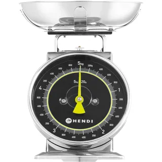 HENDI Küchenwaage, mechanisch, für max 5 kg, Einteilung 20g, mit Wiegeschale, Tara-Funktion, keine Batterien erforderlich, Haushaltwaage, Retro-Küchenwaage, 207x231x(H)254mm, Edelstahl