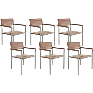Beliani Gartenstuhl 6er Set 56 x 53 x 86 cm hellbraun/silber