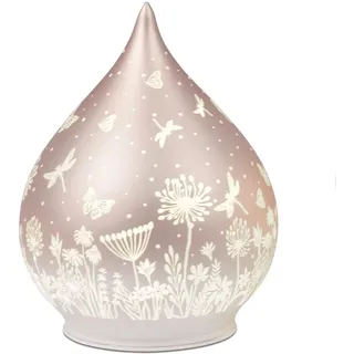 formano LED Deko Tropfen Glas Peach Rosa 15cm Matte Glasleuchte mit Blumen-Dekor- Timer 6h/18h, batteriebetrieben (3× AA), stimmungsvolles Ambientelicht für Tisch, Fensterbank & Regal