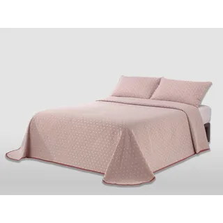 MANTAS MORA Jacquard-Tagesdecke aus recycelter Baumwolle, kombiniert mit natürlicher Haptik, leicht und atmungsaktiv, Design N14, 250 x 270 cm, Rosa