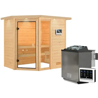 Karibu Jada inkl. 9 kW Bio-Kombiofen + ext. Steuerung + mit Dachkranz