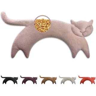 LESCHI Wärmekissen für Mikrowelle (47x23 cm), aus 100% Bio Baumwolle und Bio Weizen, Katze Rosa, Körnerkissen, Nackenwärmer ideal als Wärmespender und bei Verspannungen an Rücken Schulter Nacken Hals