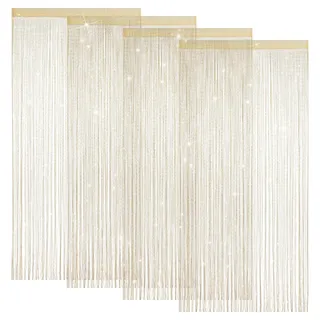 LITLANDSTAR 4 Stück Fadenvorhang Türvorhang, Glitzer Türvorhang Fensterdekoration Raumteiler Dekoration Perlenvorhang für Hochzeit Party Dekoration, 100 x 200cm (Gelb)