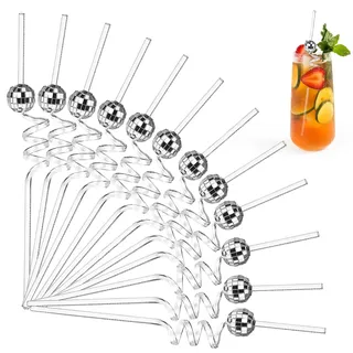 12Stk Mirror Disco Ball Straws,Spiegel-Discokugel-Strohhalme,1970er-Jahre-Disco-Party-Dekorationen,Cocktail-Strohhalme für Disco-Motto-Party-Dekorationen