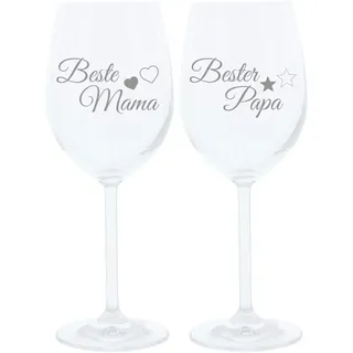 Leonardo Weinglas 400 ml, 2er Set, Beste Mama, Bester Papa, Stimmungsglas mit lustiger Gravur, Moodglas, 22 cm