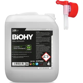 BiOHY Grillreiniger (10l Kanister) + Auslaufhahn | Reiniger für Holzkohle-, Gas- und Elektrogrill | Aktivschaum gegen angebranntes Fett und Öl | Materialschonend, effektiv und nachhaltig