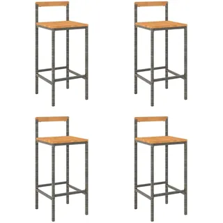 vidaXL Barhocker 4 Stk. Grau Poly Rattan und Massivholz Akazie - Grau