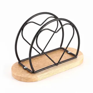 Serviettenhalter Schwarz Serviettenständer aus Metall und Holz mit Herzform, Servietten Halterung für Küche, Restaurant, Café, Zuhause – Napkin Holder Tischdeko