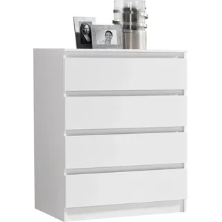 Kommode mit 4 Schubladen 80x100 cm Kommode weiß schmal Holz Schrank Kommode mit Schubladen Sideboard Highboard Organizer Breite 80 cm Höhe 100 cm - Weiß