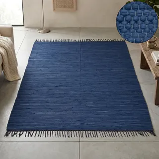THEKO Happy Cotton Fleckerl Webteppich 90 x 160 cm Blau