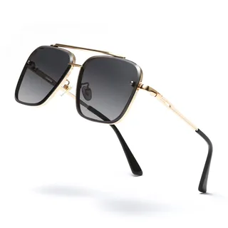 Long Keeper Retro Sonnenbrille Eckig Pilotenbrille Metallrahmen für Herren Damen Quadratische Sonnenbrille Piloten Brille Unisex UV400