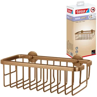 Tesa MOON BRONZE Duschablage - 250 mm x 92 mm x 125 mm | Duschkorb zur Wandbefestigung ohne Bohren - extra tief, einstöckig, aus PVD-beschichtetem Metall - inkl. Klebelösung