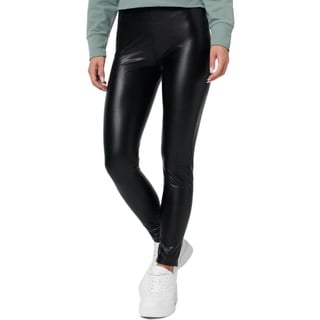 NUR DIE Damen Leder-Optik Relax & Go Kunstleder High Waist Treggings Mit Weicher Innenseite Bund, schwarz