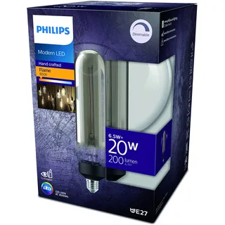 Philips LED Classic E27 Smoky Lampe, 25 W, Stabform, dimmbar, klar, smoky, flame