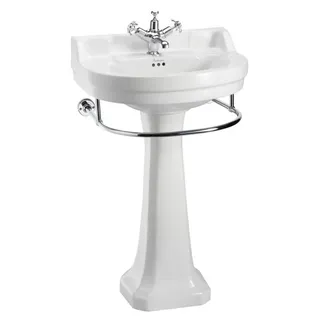 Casa Padrino Jugendstil Porzellan Waschbecken mit Sockel und Handtuchhalter, weiß / chrom, 56 x 47 x 96 cm - Weiß, Silber