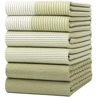Bumble Küchenhandtücher - Geschirrhandtücher Handtücher Baumwolle – 6er Pack – XL Größe 50 x 70 cm – Edle, Weiche und Robuste Ringspinnbaumwolle in 3 Verschiedenen Texturen (Salbeigrün)
