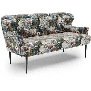 CAVADORE 2,5-Sitzer Küchensofa Amba, Trendige Sitzbank für Küche oder Esszimmer / 173 x 97 x 87 / Jacquard Flachgewebe: Blumenmuster Blau