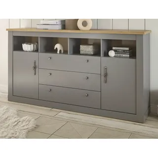 Sideboard "Rideau" in grau und Eiche Landhaus Kommode 198 x 104 cm - Grau, Naturbelassen