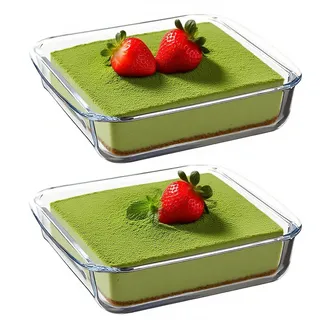 2PCS Glas Auflaufform Set Kleine 16 x 16 x 4CM Quadratisch Backform aus Borosilikatglas Hitzebeständig bis 400°C für Heißluftfritteuse, Backofen, Mikrowellenherd