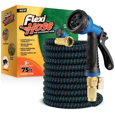 Flexi Hose Schlauch Flexibel - Ausziehbare Garten Schlauch Flex - 8 Funktion Spritzpistole - Schlauch Automatik - Flexibler Wasserschlauch Flexi Gartenschlauch (Blau/Schwarz - 23 Meter)