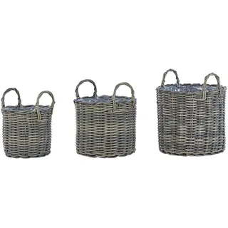 Beliani Blumenkorb 3er-Set Rattan taupe rund 40-37/35-31/29-24 cm Nikiti , Kunststoff , 45 cm , Dekoration, Blumen & Blumentöpfe, Übertöpfe