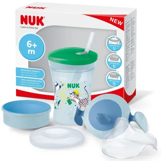 NUK 3-in-1 Trinklernset mit Trainer Cup Schnabeltasse (6+ Monate), Magic Cup 360° Trinklernbecher (8+ M) & Action Cup Trinkflasche Kinder (12+ M) | 230 ml | BPA-frei | grüner Leopard