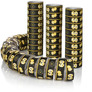 FunX Luftschlangen 60. Geburtstag 3er Pack - Gold Schwarze Party Deko und Tischdeko für Mann oder Frau - Ideal für den Geburtstagstisch