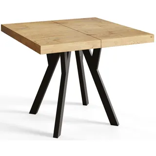 alpi meble Quadratischer Esszimmertisch RICO, ausziehbarer Tisch, Größe: 110-210X110X77 cm, Wohnzimmertisch Farbe: LANCELOT, mit Holzbeinen in Farbe Schwarz - Hellbraun/Schwarz