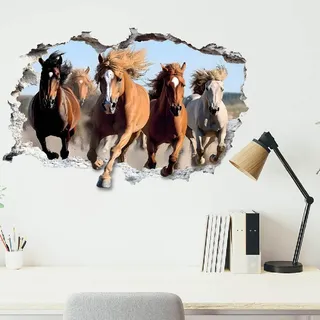 SUPERDANT 3D Wandtattoo Pferde Wandsticker Galoppierende Pferde Wandaufkleber Für Wände Abziehen Und Aufkleben Vinyl Wandsticker Für Jungenzimmer Wohnzimmer Kinderzimmer Pferdeliebhaber