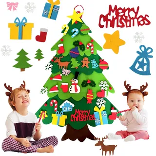XIAOMAOMAO Filz Weihnachtsbaum für Kinder 110 cm, DIY Filz-Weihnachtsbaum mit 34 Stück abnehmbaren Ornamenten, Weihnachtsgeschenke, Neujahrs-Wandbehang-Dekorationen